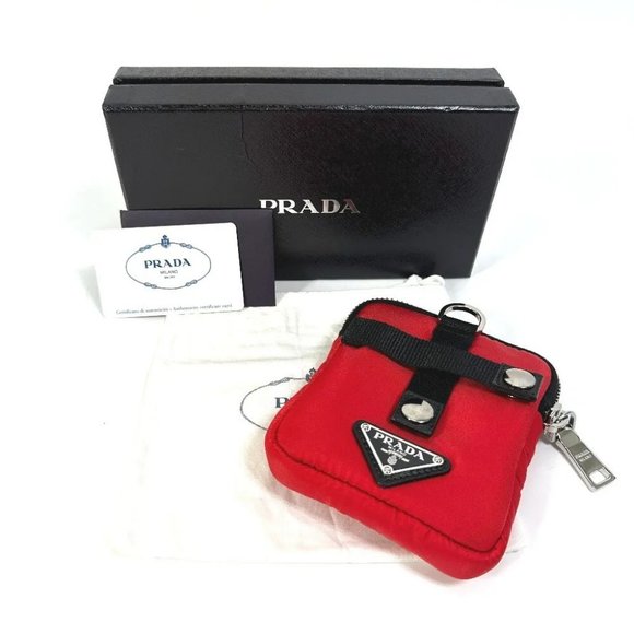 PRADA triangle logo plate TESSUTO SOFT Bicolor Pouch Nylon Red/Black - Picture 9 of 10